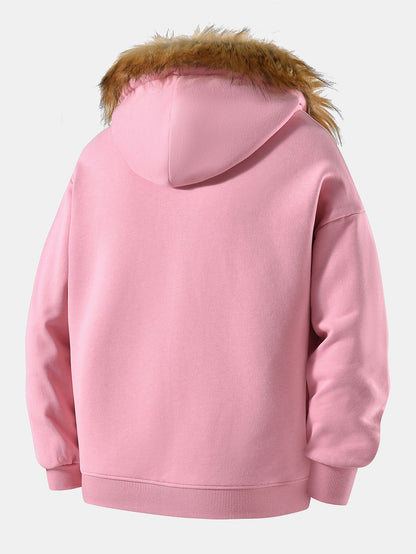 Locker sitzende Kapuzenjacke mit Reißverschluss und Kunstpelzkragen