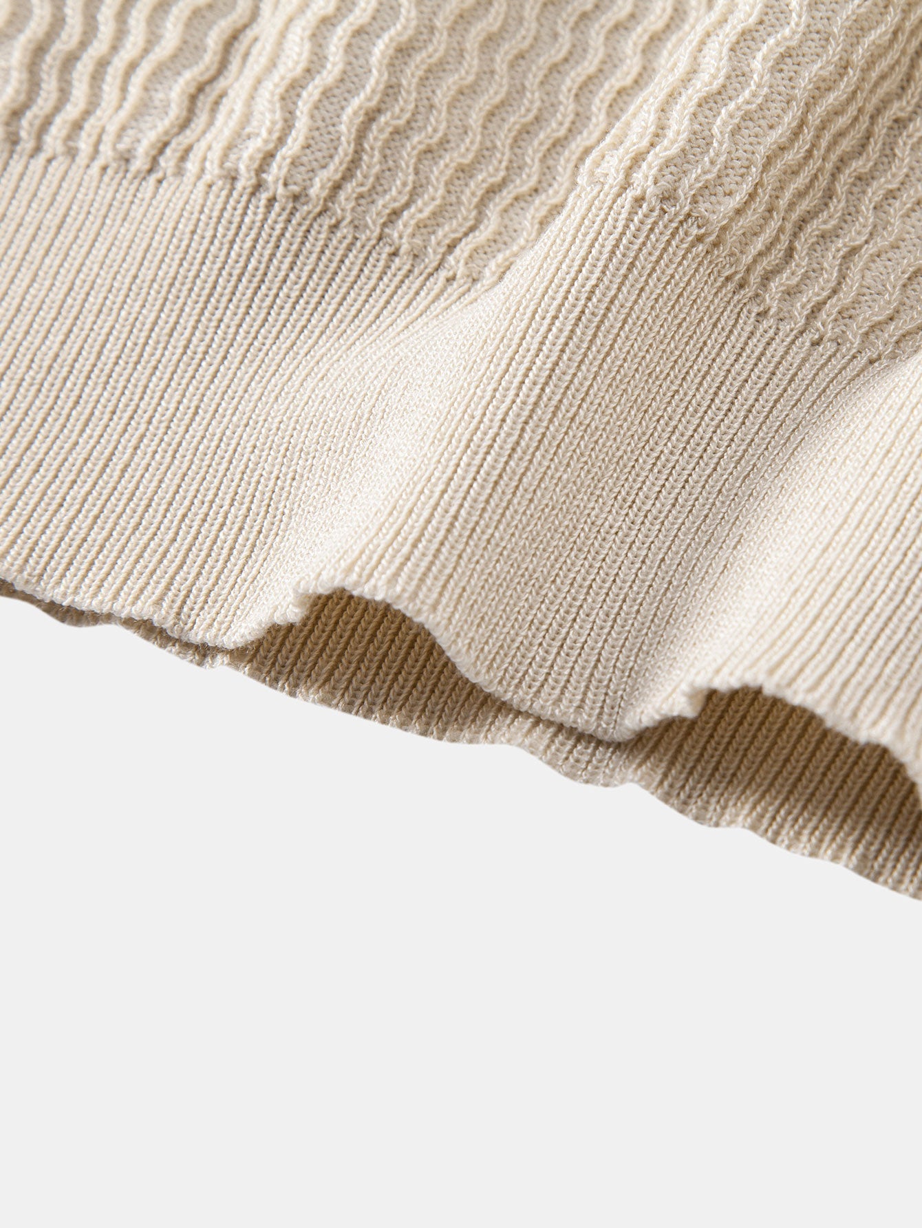 V-Neck Wave Jacquard Knit Polo Shirt