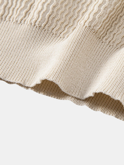 V-Neck Wave Jacquard Knit Polo Shirt