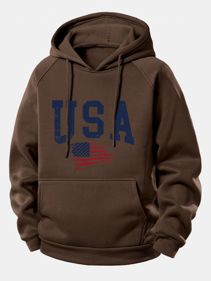 USA-Flaggen-Motiv Kapuzenpullover mit Kordelzug