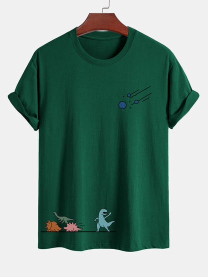 Regular Fit Cotton T-Shirt with Dinosaur Meteor Avoidance Print