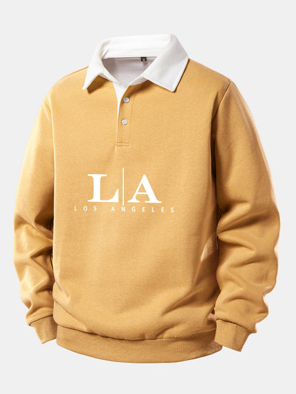 Los Angeles Print Kontrast Poloshirts Kragen Sweatshirt