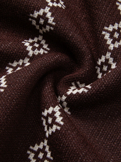 V-Ausschnitt Poloshirt mit geometrischem Strickmuster