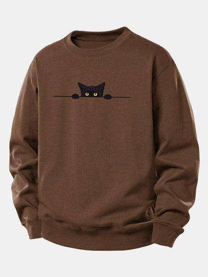 Lockerer Schnitt Sweatshirt mit schwarzem Katzenmotiv