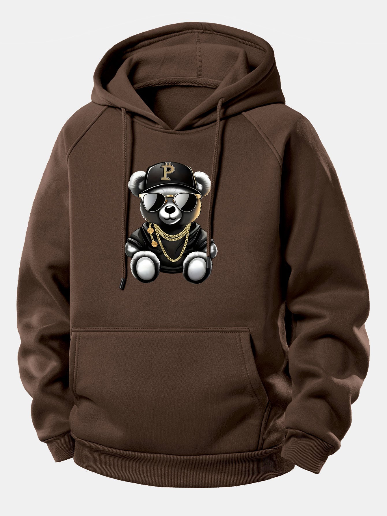 Hip Hop Bär Grafik Hoodie mit Kordelzug