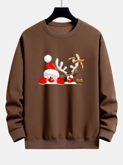 Lockeres Sweatshirt mit Weihnachtsmann- und Rentier-Print