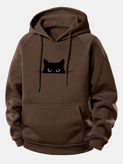 Hoodie mit Kordelzug und schwarzem Katzen-Design