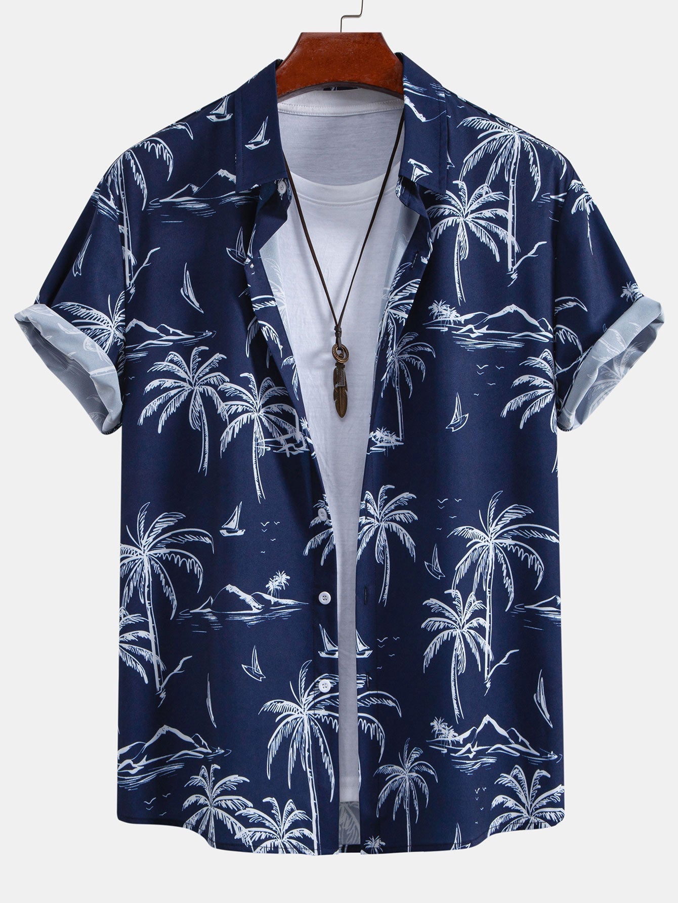 Palm Tree Island Hemd mit Knopfleiste und Kordelzug-Badeshorts