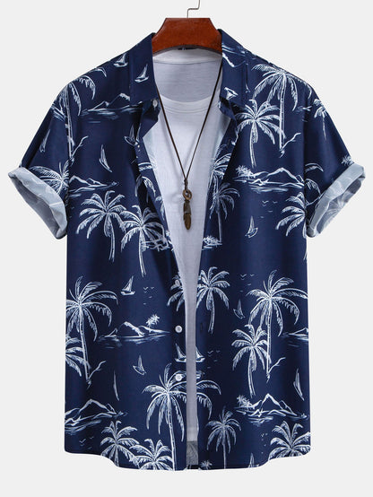 Palm Tree Island Hemd mit Knopfleiste und Kordelzug-Badeshorts