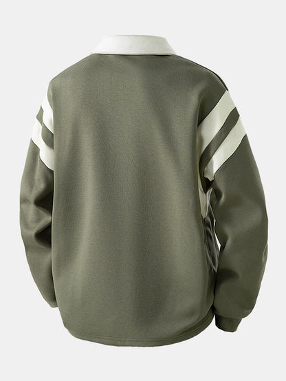 Color Block Zip-Up Polo Sweatshirt