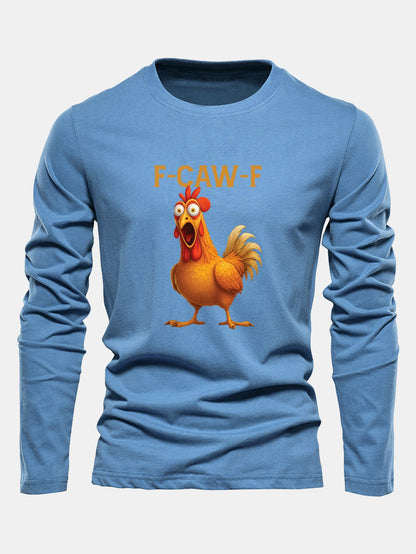 Langarm Baumwollshirt mit Hahn-Motiv