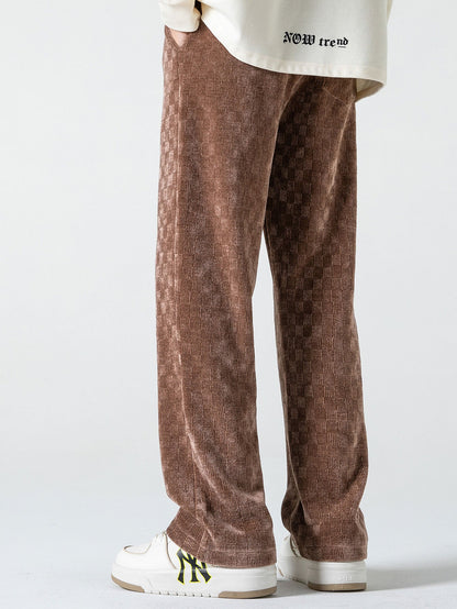 Gestreifte gerade Hose mit kariertem Design