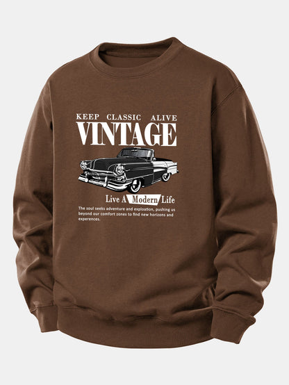 Vintage-Auto-Druck Sweatshirt mit lockerem Schnitt
