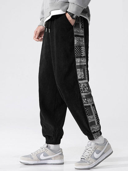 Corduroy Paisley Print Panel Pants