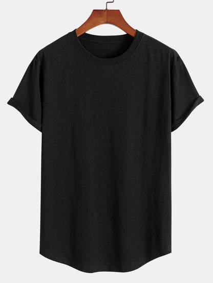 Basic Baumwoll-T-Shirt mit Bogen-Saum