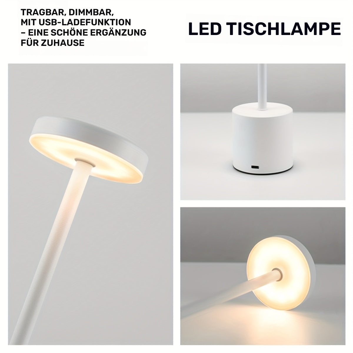 Metall-Touch Tischlampe mit Akku & USB – dimmbar, moderne Farbtemperaturen