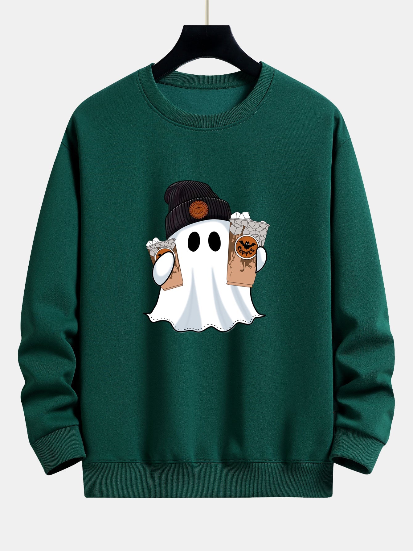 Halloween Ghost Coffee Print Relaxed Fit Sweatshirt