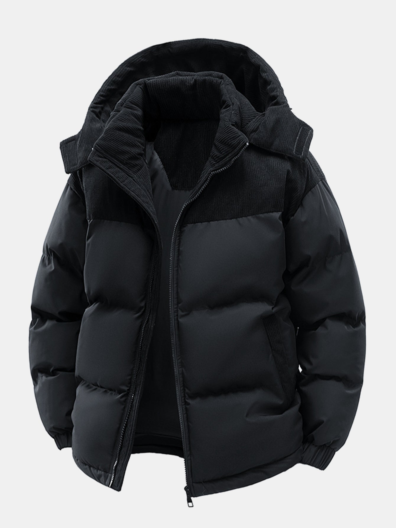 Corduroy Patchwork Kapuzen-Steppjacke