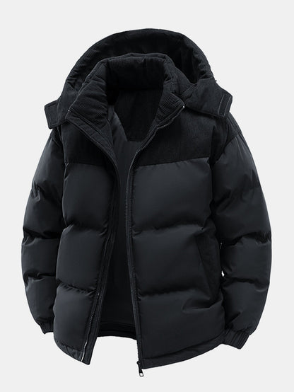 Corduroy Patchwork Kapuzen-Steppjacke