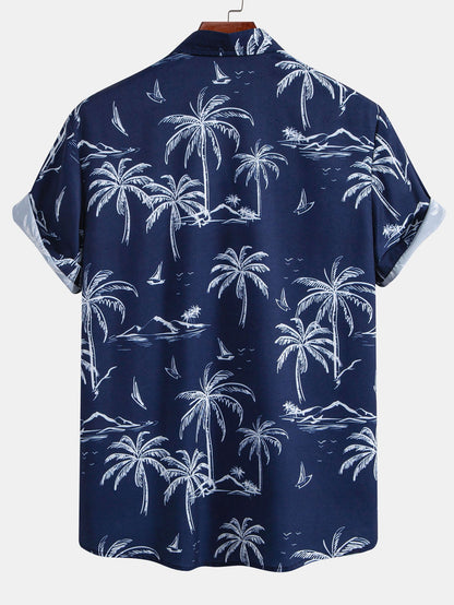 Palm Tree Island Hemd mit Knopfleiste und Kordelzug-Badeshorts
