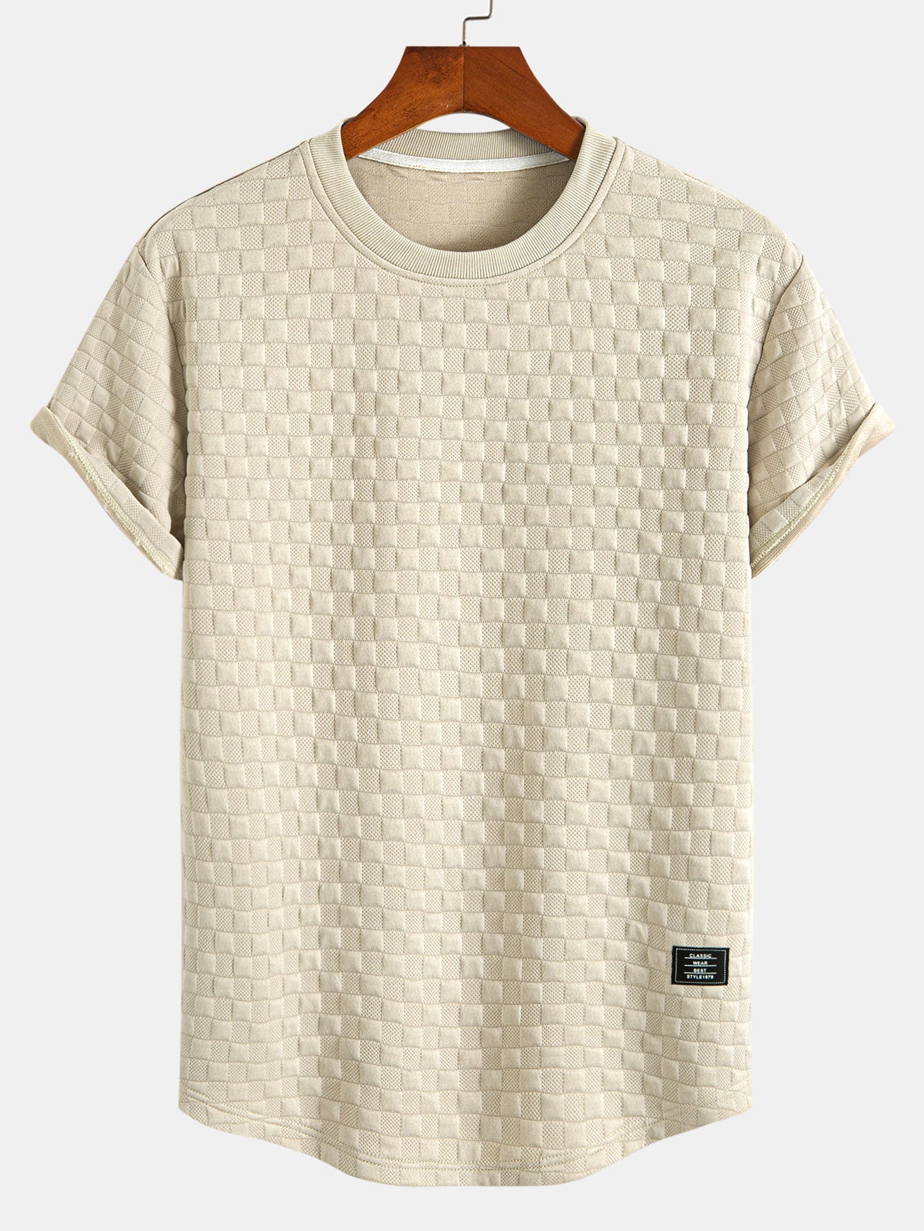 Jacquard T-Shirt mit Schachbrettmuster und Bogen-Saum