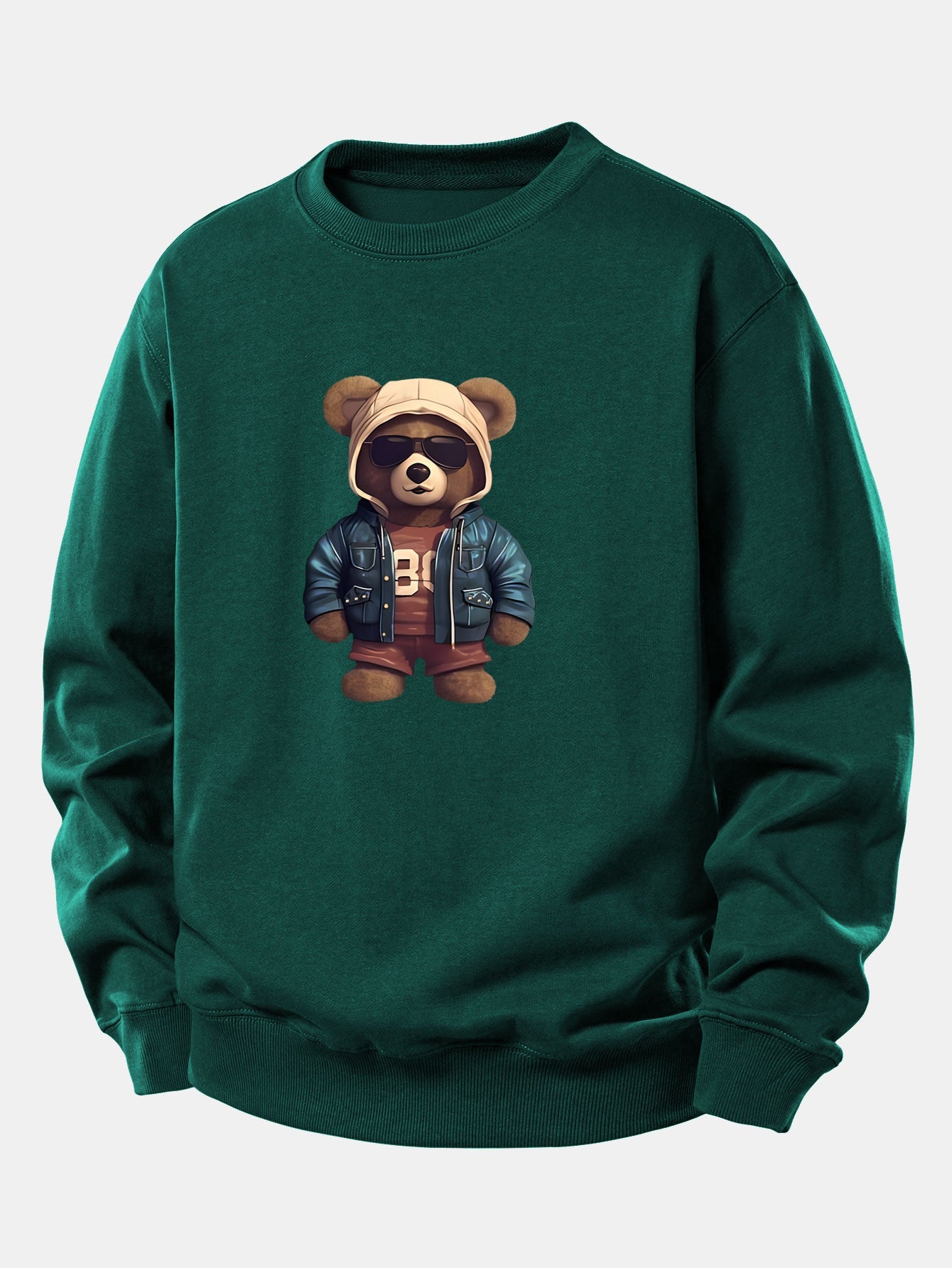 Bär im Lederjacken-Druck Relax Fit Sweatshirt