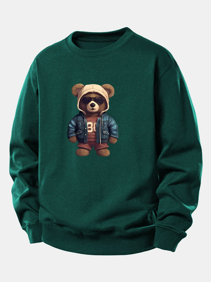 Bär im Lederjacken-Druck Relax Fit Sweatshirt