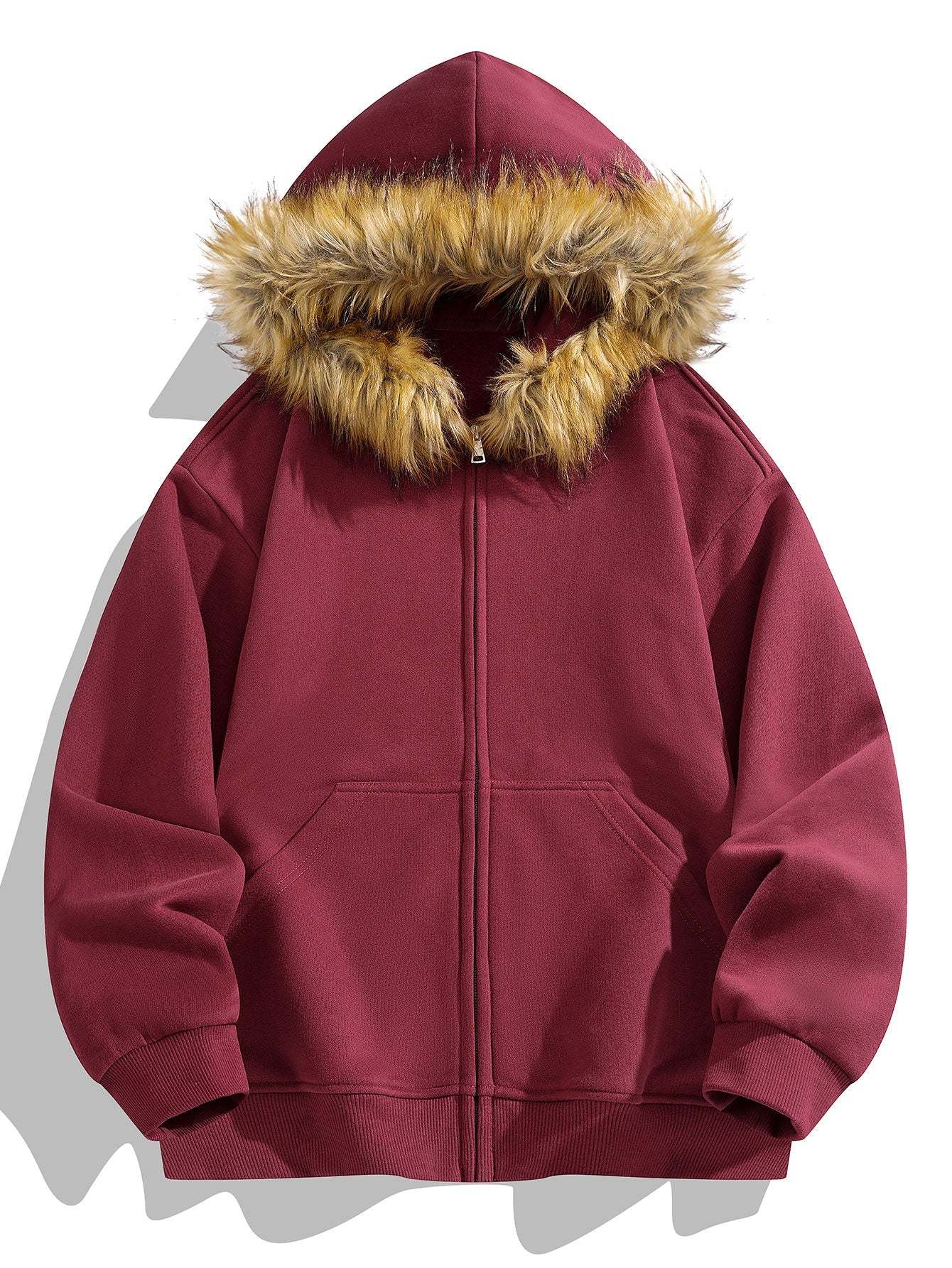 Locker sitzende Kapuzenjacke mit Reißverschluss und Kunstpelzkragen