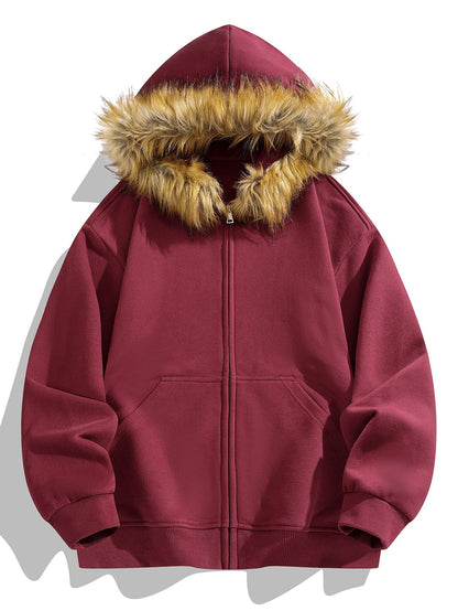 Locker sitzende Kapuzenjacke mit Reißverschluss und Kunstpelzkragen