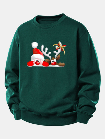 Locker sitzendes Sweatshirt mit Weihnachtsmann- und Rentierdruck