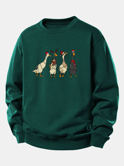 Entenmotiv Sweatshirt mit Weihnachtslichtern – Lässig und Bequem