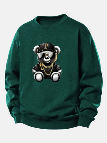 Hip Hop Bär Druck Locker Geschnittenes Sweatshirt