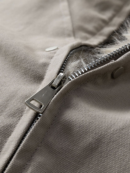 Boxy Passform Kunstpelzkragen Kapuzenmantel