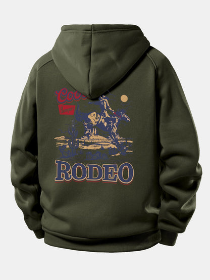 Western Cowboy Print Hoodie with Drawstring
