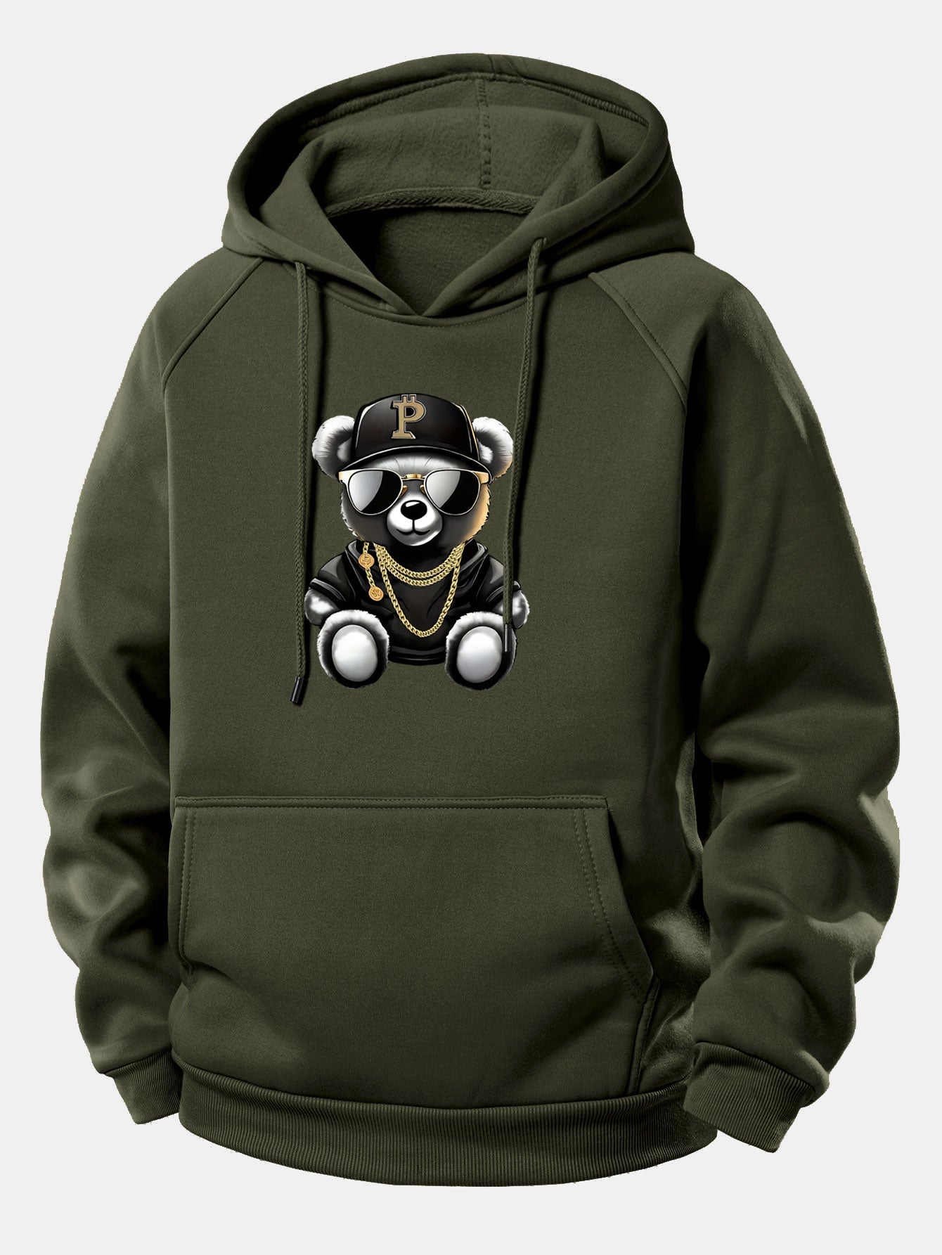 Hip Hop Bär Grafik Hoodie mit Kordelzug