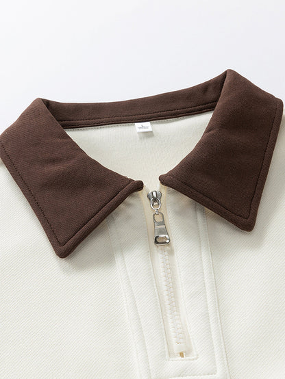 Color Block Zip-Up Polo Sweatshirt