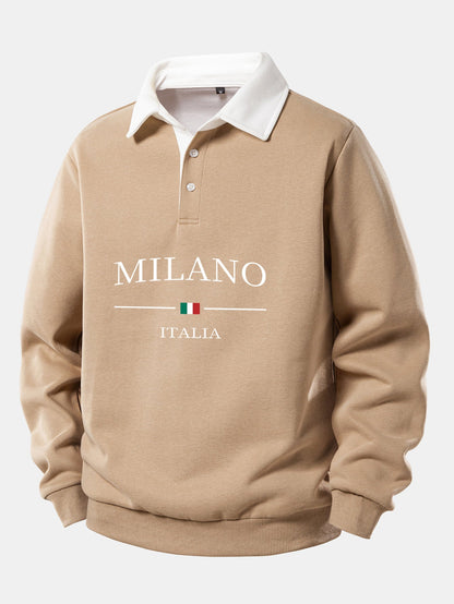 Milano Print Contrast Polo Collar Sweatshirt