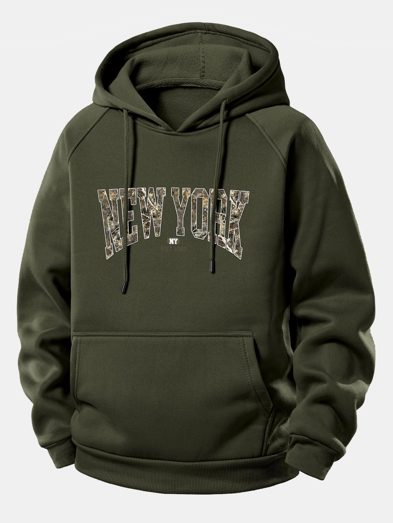 Camouflage New York Print Hoodie with Drawstring
