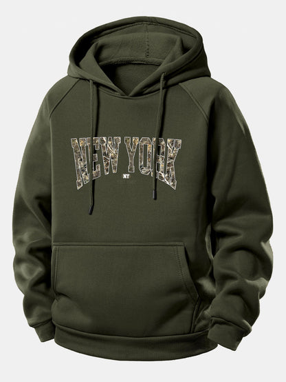 Camouflage New York Print Hoodie with Drawstring