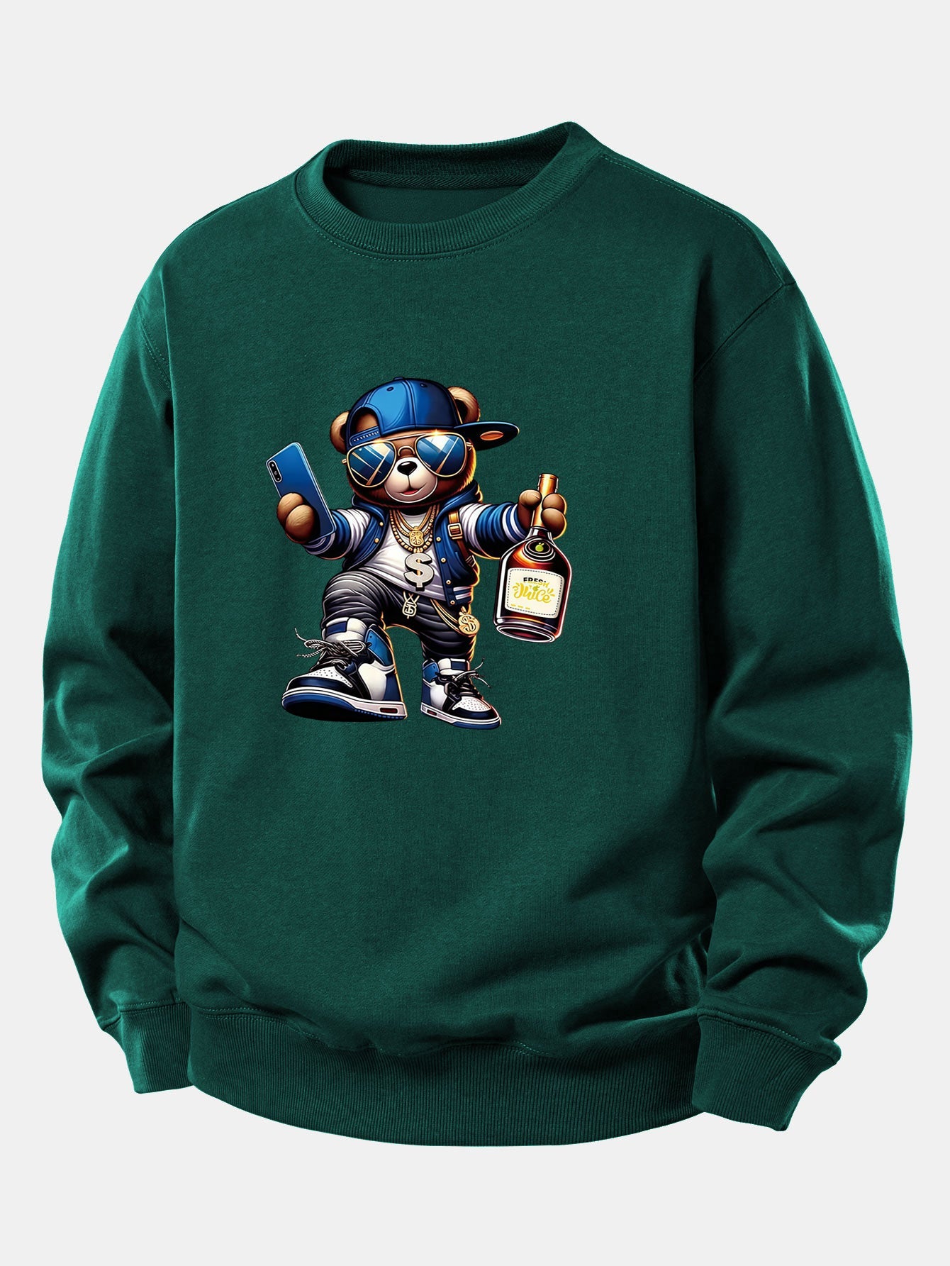 Hip Hop Bär Druck Locker Geschnittenes Sweatshirt