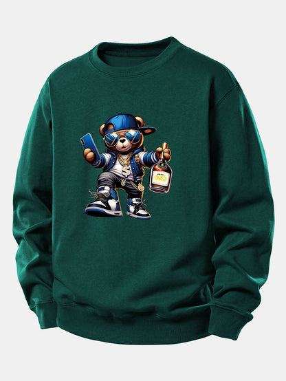 Hip Hop Bär Druck Locker Geschnittenes Sweatshirt