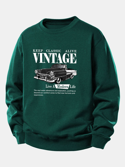 Vintage-Auto-Druck Sweatshirt mit lockerem Schnitt