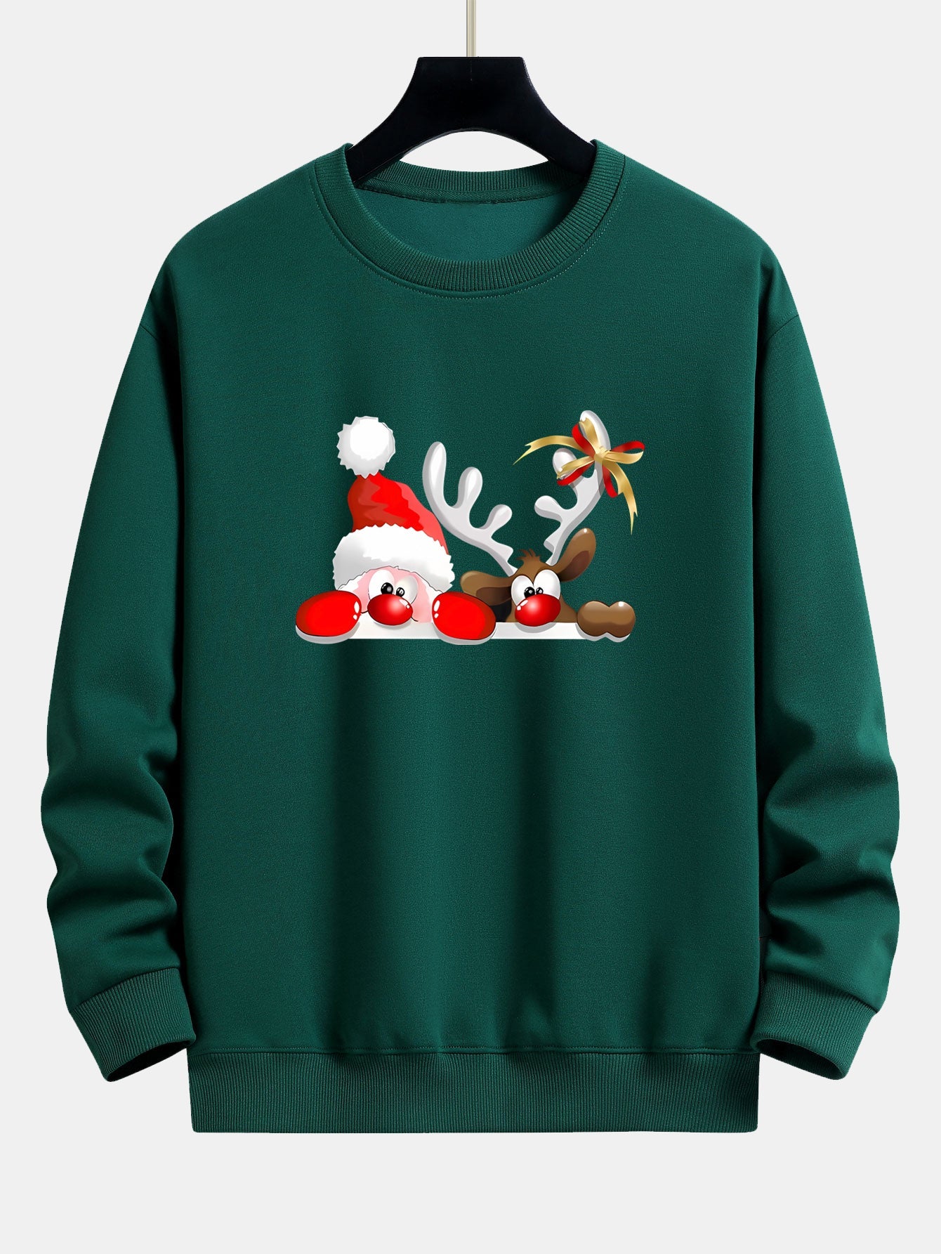 Lockeres Sweatshirt mit Weihnachtsmann- und Rentier-Print