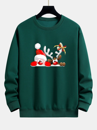 Lockeres Sweatshirt mit Weihnachtsmann- und Rentier-Print