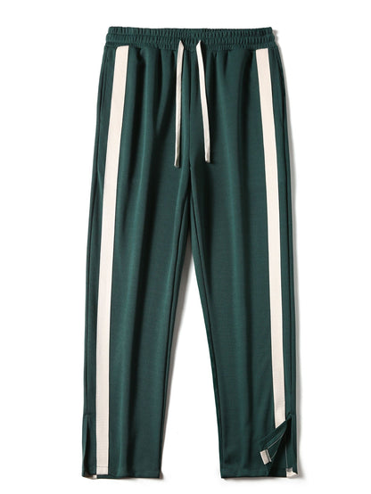 Relaxed Fit Color Block Patchwork Polo Shirt & Split Hem Striped Pants