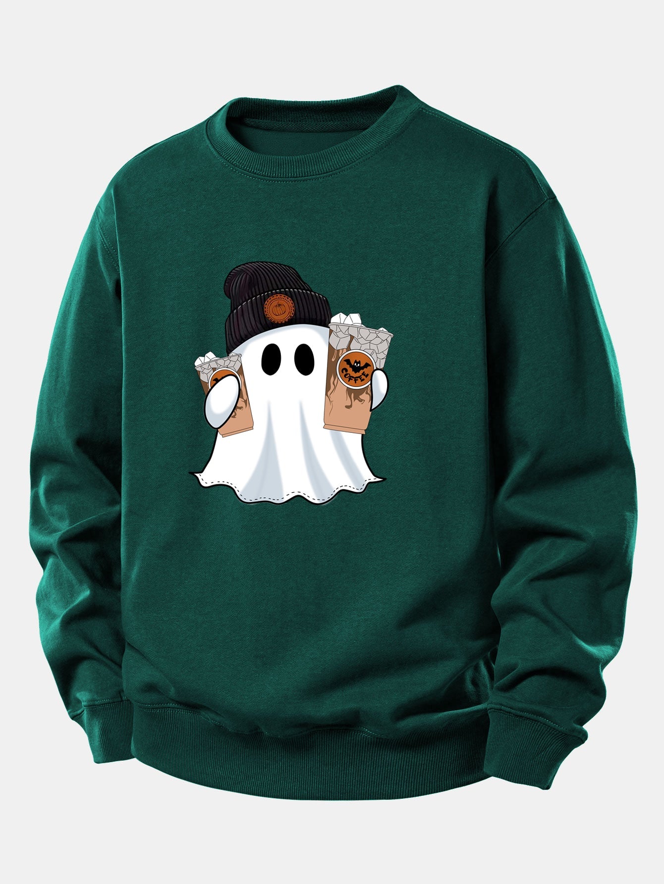 Halloween Geist Kaffee Grafik Sweatshirt mit lockerem Schnitt