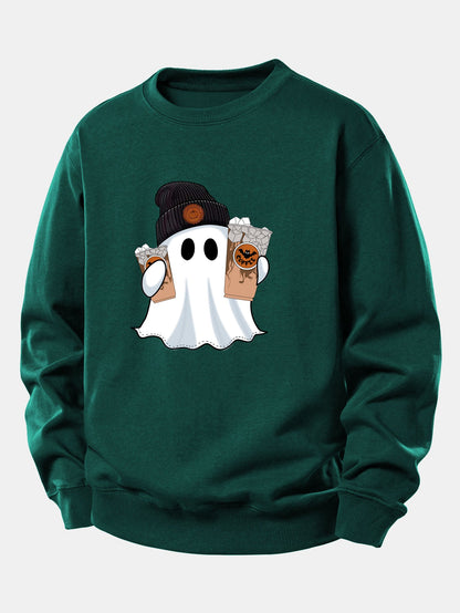 Halloween Geist Kaffee Grafik Sweatshirt mit lockerem Schnitt