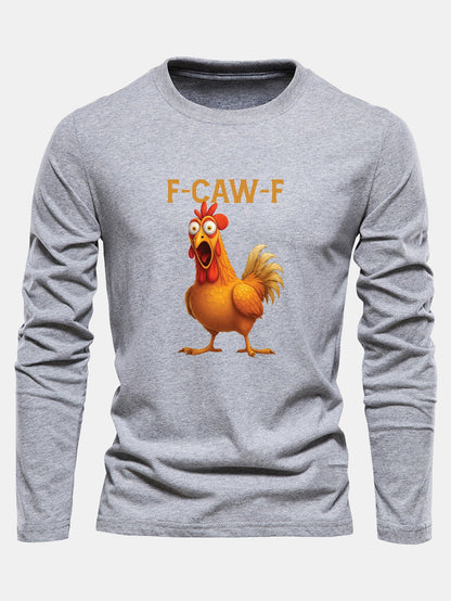 Langarm Baumwollshirt mit Hahn-Motiv