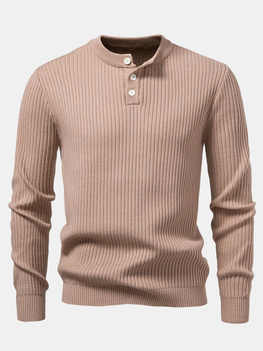 Gerippter Pullover mit Henley-Ausschnitt