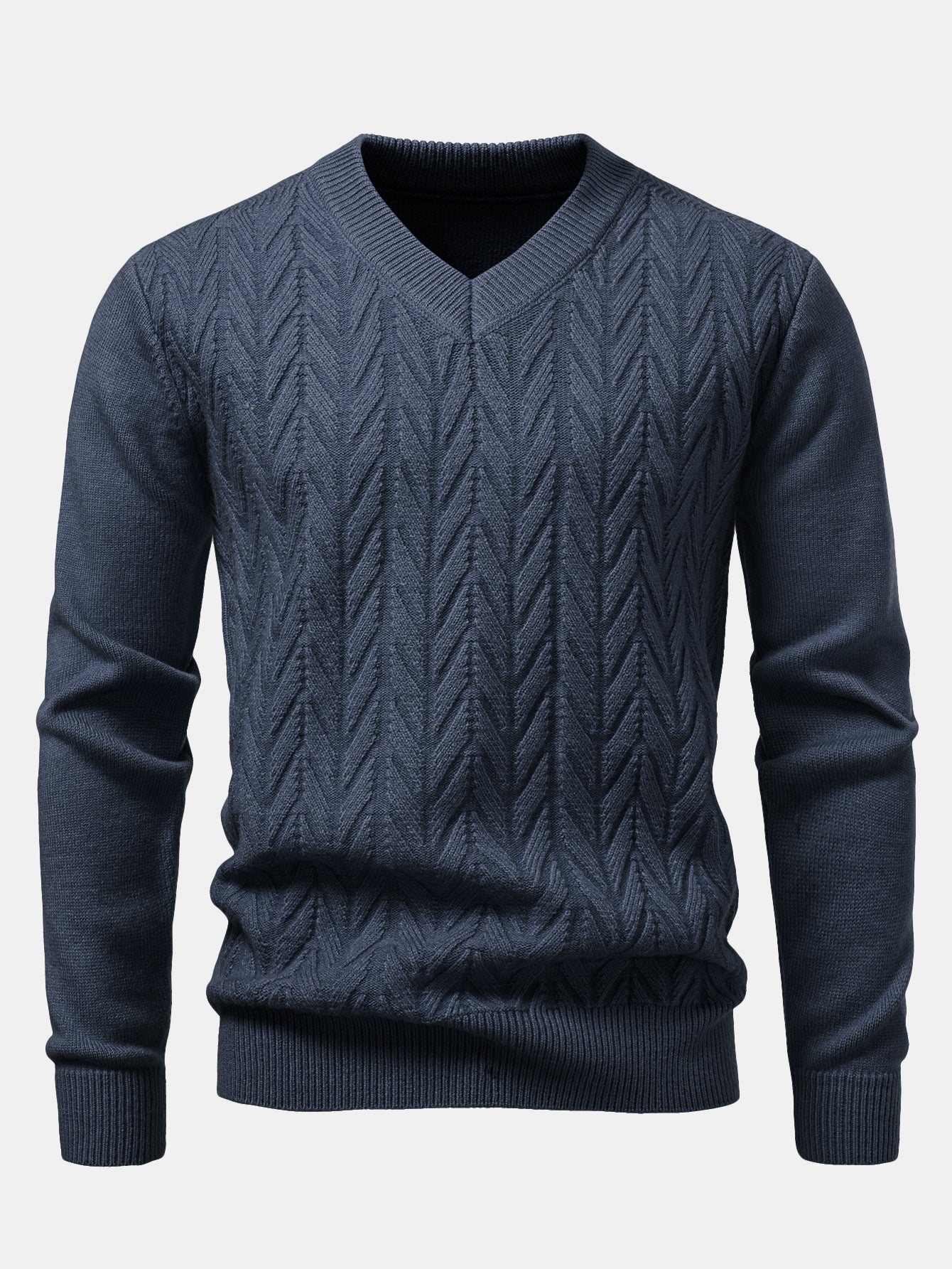 Robuster geometrischer V-Ausschnitt-Jacquard-Pullover